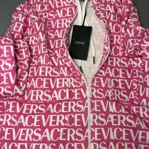Versace Pink and White Logo Hoodie NWT